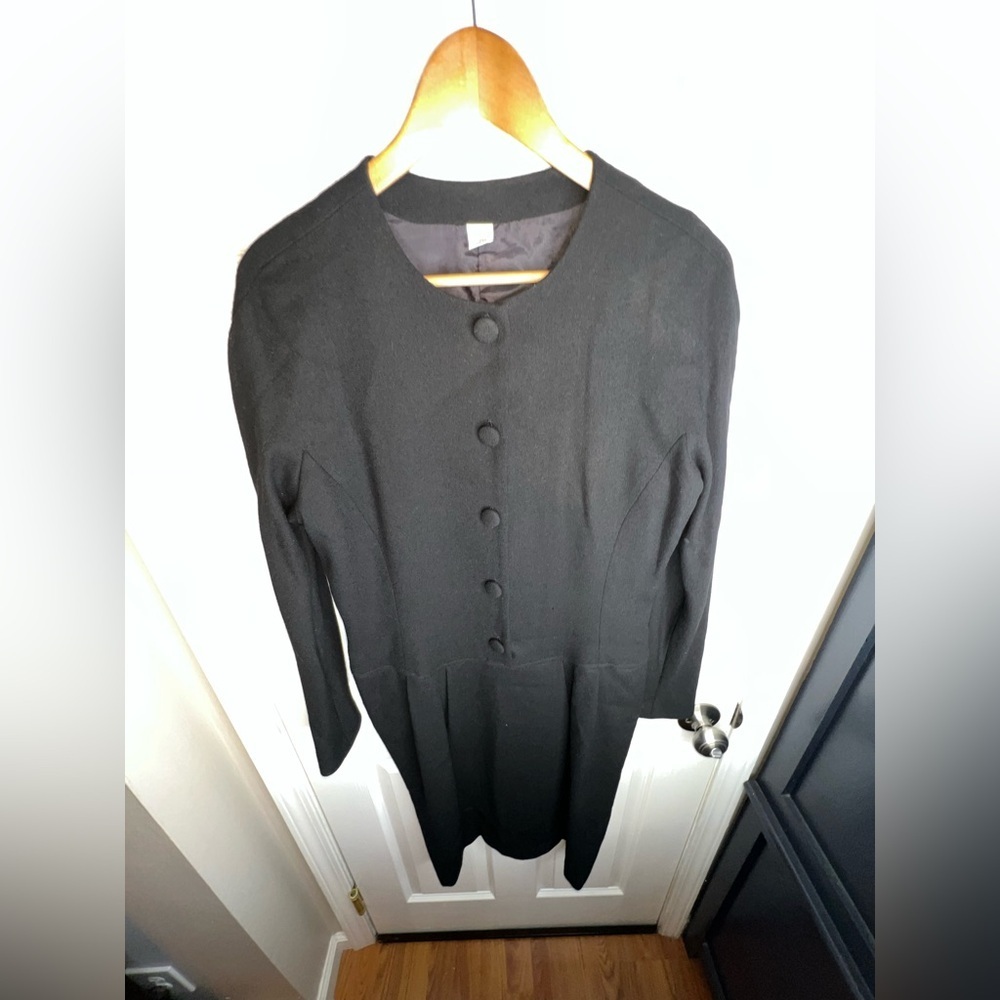 Vtg Unbranded Women’s 12 100% Wool Long Sleeve Black Sheath Dress USA L - Picture 2 of 12